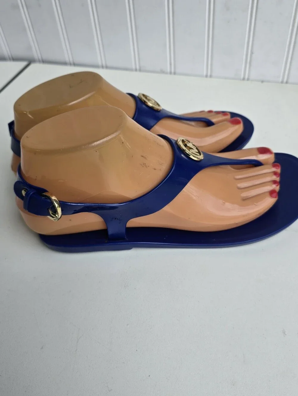 Michael Kors Sandals MK Logo Charm Thong LILLIE Jelly Flip Flop Blue size 6 sv24